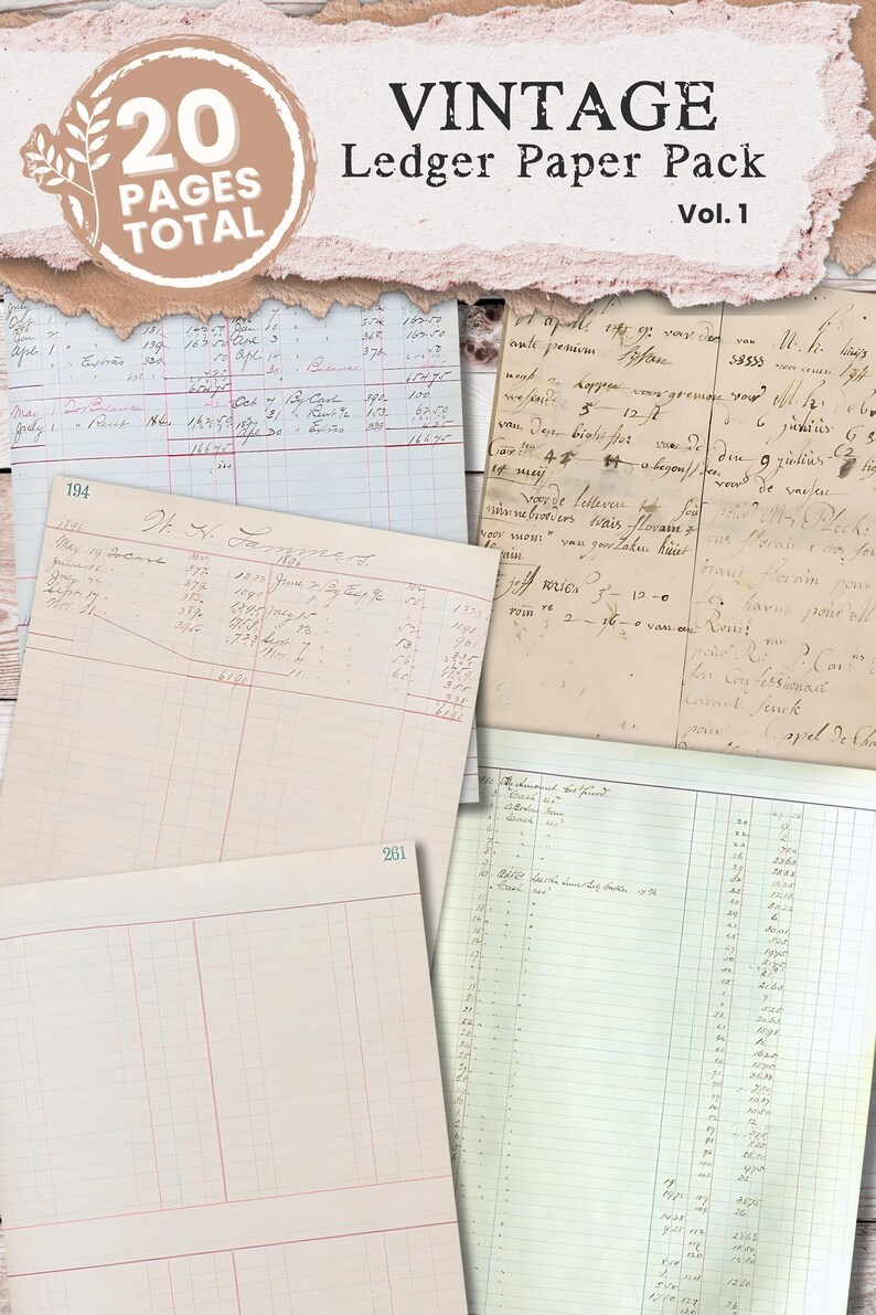 Printable Ledger Paper Pack Digital Junk Journal Old Ledger Pages ...