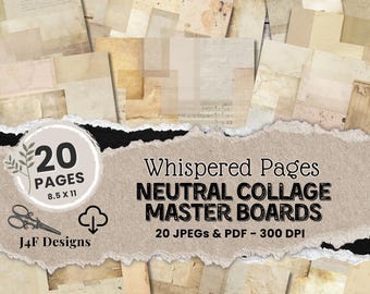 Neutral Collage Printable Junk Journal Master Board Collage Cutting Papers Scrappy Backing Basic Essentials Digital Downloaded Journal Paper
