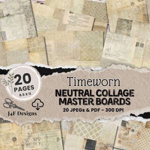 Master Board Collage Schneidpapier Neutral Grungy Scrappy Druckpapiere Vintage Junk Journal Basics Printable Sofort Downloaded-Papier