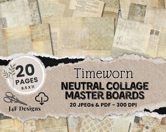 Master Board Collage Cutting Papers Neutral Grungy Scrappy Printing Papers Vintage Junk Journal Basics Printable Instantly Downloaded-Paper
