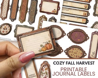 Etiquetas imprimibles para diario creativo, kit de artículos de diario con elementos efímeros de otoño, adornos decorativos metálicos de otoño, hojas PDF PNG ml03