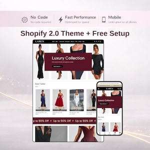 Shopify-Thema | Boutique Shopify-Vorlage | Feminines, minimalistisches Design | Dunkelrotes Shopify OS 2.0 | Shop-Setup inklusive | Laren