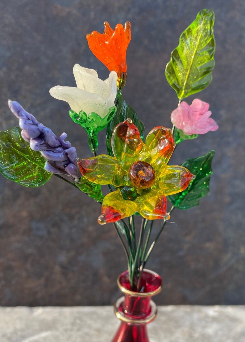 Glass Flower Bouquet With Lavender Etsy