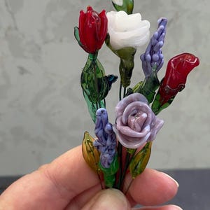 Lampwork Glass Red Roses Bouquet (Posy)