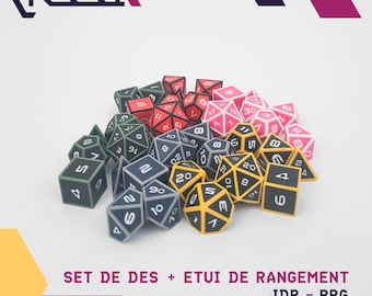 3D Printed Polyhedral Dice Set + Storage Case - Assorted Colors - Perfect for RPGs, Warhammer, and Board Games