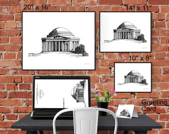 Jefferson Memorial Printable, American Architecture Digital Art, United States Digital Art, Political Wall Art, Washington DC Architecture