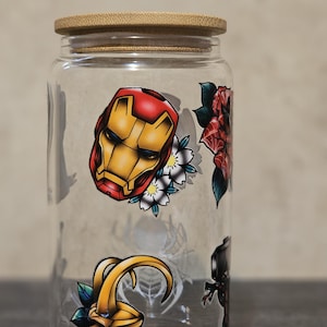 Super heros glass can cup