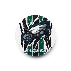 Eagles Acrylic Wall Clock, Sports Decor, NFL Fan Gift, Team Spirit Home Accessory, Game Day Decor, Unique Wall Art