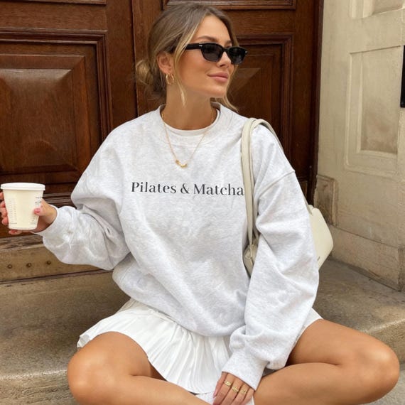 Pilates and Matcha embroidery sweatshirt, Pilates sweatshirt for matcha lovers, Matcha sweatshirt for pilates lover, gift for pilates lover