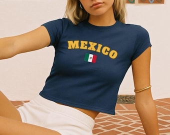 Mexico Crop Top, Retro Mexico Flag Shirt, Mexico Graphic baby tee, y2k aesthetic baby tee, summer baby tee
