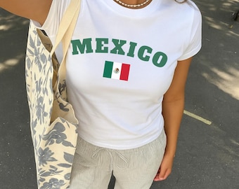 Mexico Crop Top, Retro Mexico Flag Shirt, Mexico Graphic baby tee, y2k aesthetic baby tee, summer baby tee