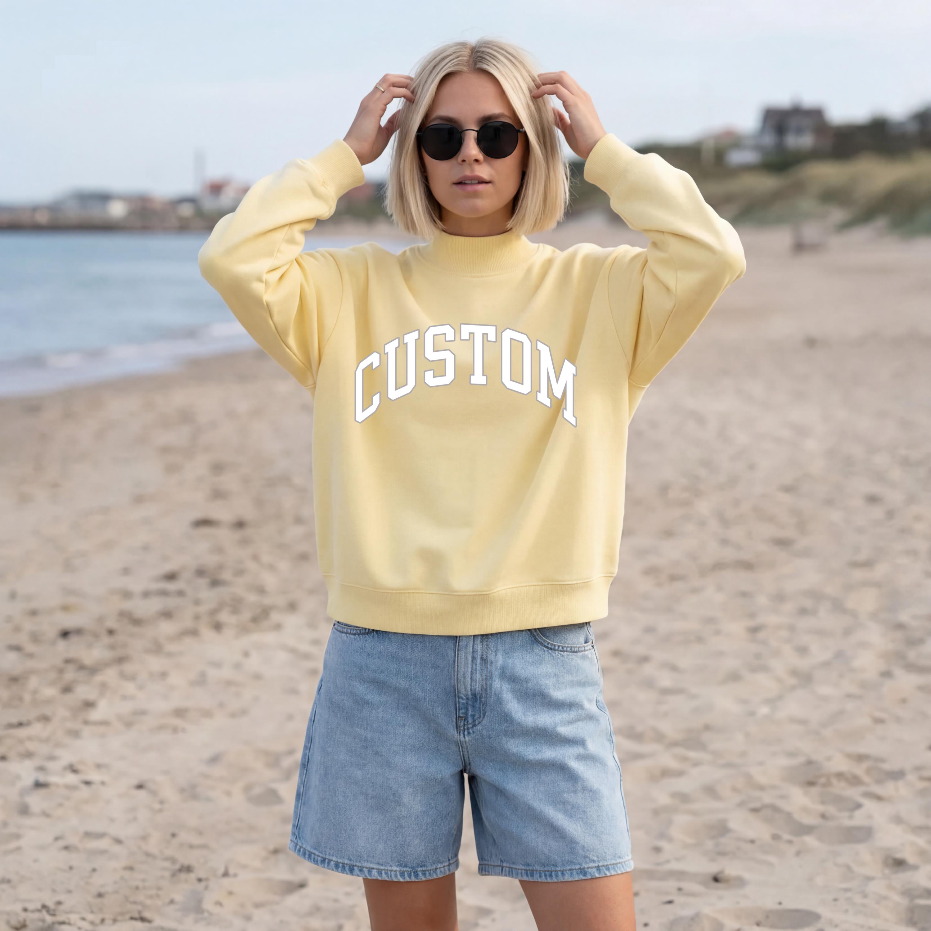 Custom Mockneck Sweatshirt: Women's Oversized Collegiate Graphic sweatshirt
