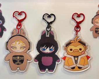 Winged Hero & Patchwork Villain Hand-Drawn Keychains