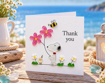 Beagle dog personalised Thank You card with Pink Flowers - print