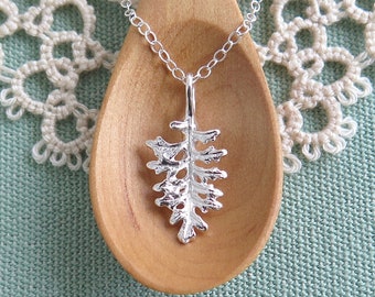 Fern Leaf Lavender Jewelry - Pure Silver REAL LEAF Pendant, Herb Jewelry