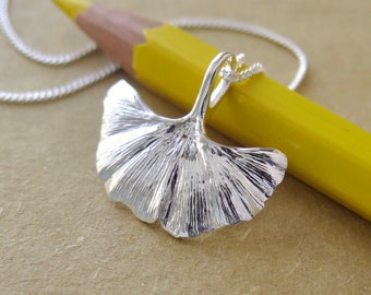 Ginkgo Leaf Jewelry - Pure Silver Real Leaf Pendant, Sterling Silver Chain, Botanical Jewelry, OOAK