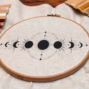 Moon Phases 6 inch Hand Embroidery Pattern Digital PDF Design Download