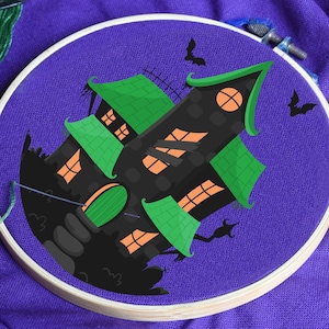 Haunted House Halloween 6 inch Hand Embroidery Pattern Digital PDF Design Download