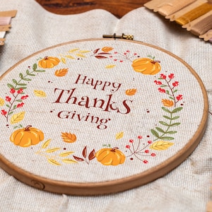 Happy Thanksgiving 6 inch Hand Embroidery Pattern Digital PDF Design Download