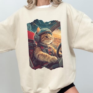 Alien Cat Sweatshirt, Cat Meme Sweatshirt, Retro Cat Sweatshirt, Alien Graphic Sweatshirt, Cat Lovers Gift, Trendy Cat Gifts