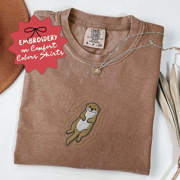 Embroidered Otter Shirt, Comfort Colors Otter Tshirt, Animal Lover Tee - F-63-Center