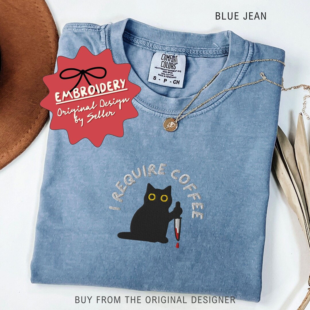 Embroidered Funny Cat Coffee Lover Comfort Colors Shirt - Etsy