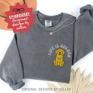 Sudadera bordada con diseño de golden retriever para mamá, colores cómodos, regalo para nuevos dueños.