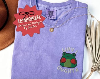 Embroidered Funny Frog Shirt, Cute Frog Lovers TShirt, Gift for Her, Gift for Bestfriend, Nature Lover Tee