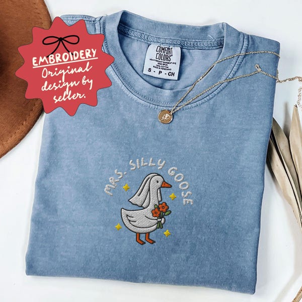 Embroidered Silly Goose Bride Shirt, Bride To Be Funny Goose Lover Shirt, Embroidered Bride Tshirt - B-1-Center