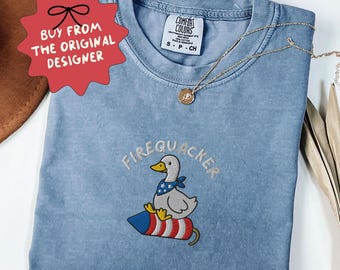 Embroidered Silly Goose 4th of July Shirt, Comfort Colors Patriotic Tshirt, Gift for Her, America Shirt - F-36-Center