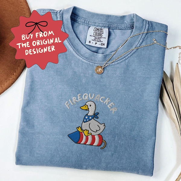 Embroidered Silly Goose 4th of July Shirt, Comfort Colors Patriotic Tshirt, Gift for Her, America Shirt - F-36-Center