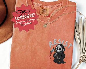 Embroidered Grim Reaper Resist Shirt