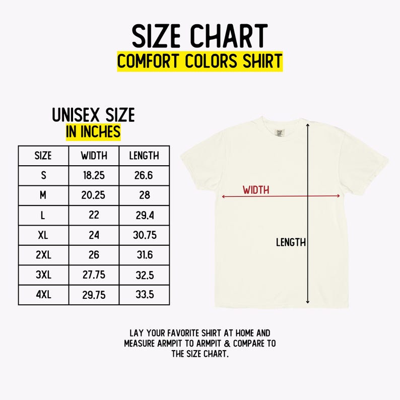 K&ouml;nnte beinhalten: Gr&ouml;&szlig;entabelle f&uuml;r ein Unisex-T-Shirt mit den Ma&szlig;en in Zoll f&uuml;r Breite und L&auml;nge. Die Tabelle umfasst die Gr&ouml;&szlig;en S bis 4XL.