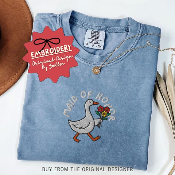 Embroidered Maid of Honor Comfort Colors Goose Shirt - B-10-Center