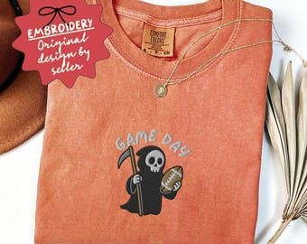Embroidered Football Shirt, Comfort Colors Football Game Day Mom T Shirt, Reaper Game Day Tee, Gift for Her, Gift for Him, Fall