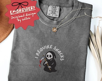 Embroidered Grim Reaper Shirt, Comfort Colors Spooky Reaper T Shirt, Halloween Shirt, Dark Humor Tee, Spooky Season Shirt