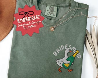 Camisa bordada divertida para dama de honor, camiseta a juego para dama de honor de San Patricio, despedida de soltera, Silly Goose