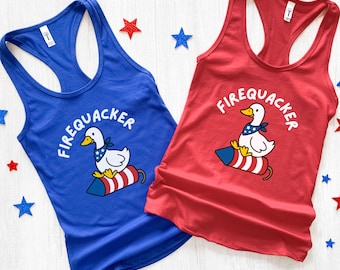 4th of July Tank Top Racerback, Funny 4th of July Top, Funny Goose 4th of July Tank Top, Memorial Day Tank Top