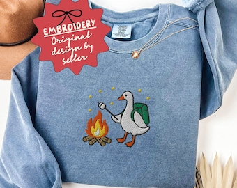 Embroidered Goose Campfire Comfort Colors Sweatshirt, Cabin Crew Sweatshirt