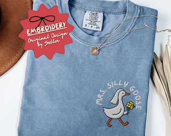 Embroidered Silly Goose Bride Shirt, Bride To Be Funny Goose Lover Shirt, Embroidered Bride Tshirt - B-4-Custom