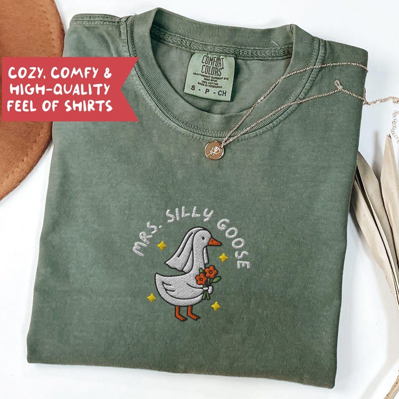 Embroidered Silly Goose Bride Shirt, Bride To Be Funny Goose Lover Shirt, Embroidered Bride Tshirt - B-1-Center Moss