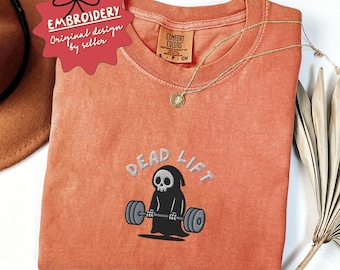 Embroidered Funny Gym Halloween Shirt, Gym Rat Tshirt, Fitness Lover Shirt, Funny Weight Lifting Tee, Gift for Her, Gift for Him- F-2-Center