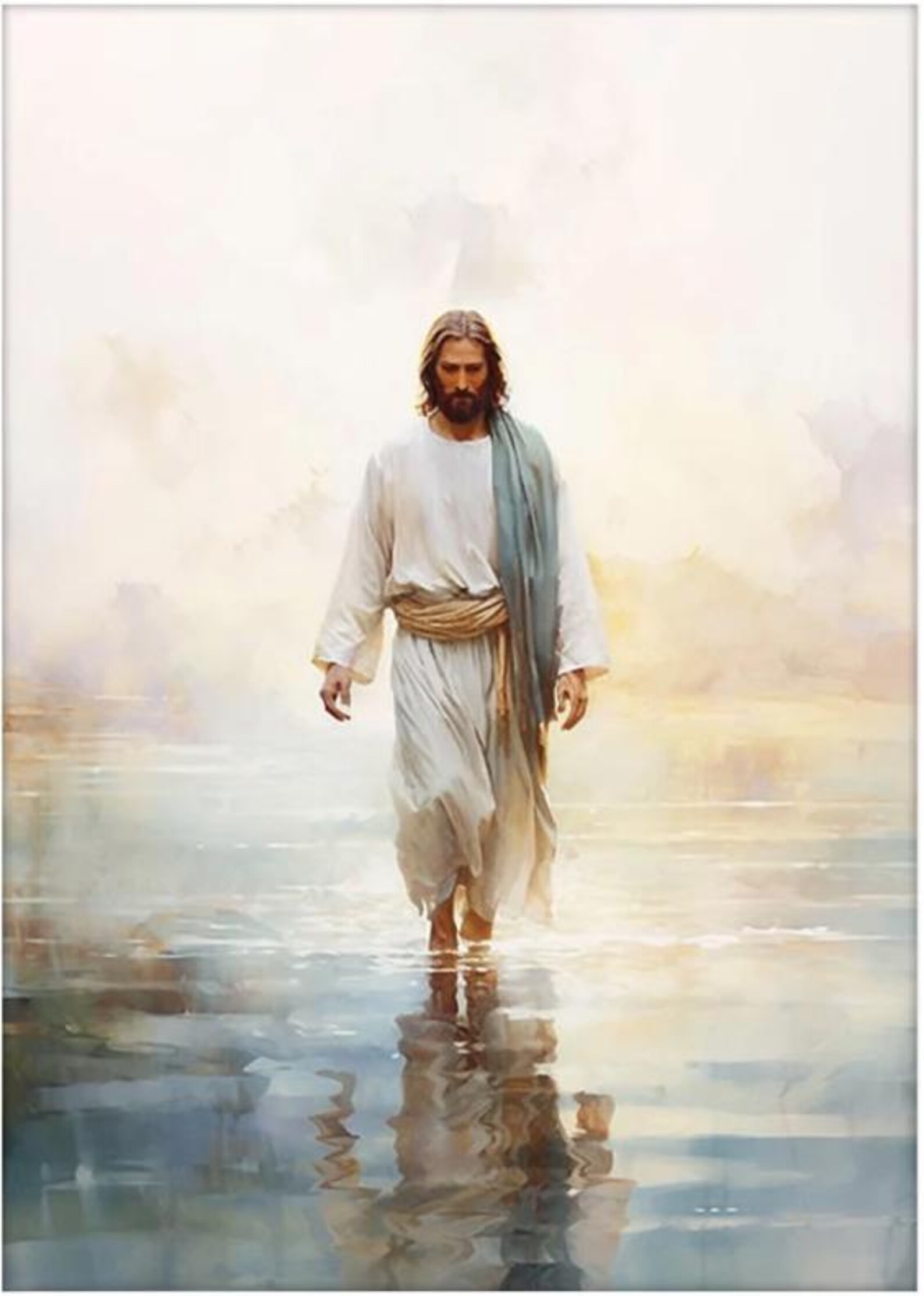 Jesus Walking on Water Poster Painting Print Bible Verse Wall Art Gift ...