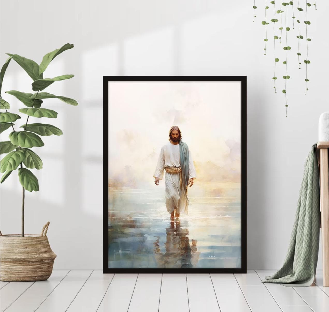 Jesus Walking on Water Poster Painting Print Bible Verse Wall Art Gift ...