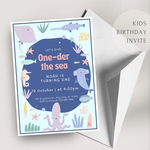 One-der-the-Sea-Geburtstags-Einladung | Bearbeitbare und druckbare Vorlage | Geburtstagsparty einladen | Bday Party einladen | Canva Bearbeitbare Einladung