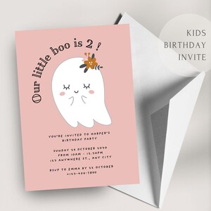 Boo Geburtstagseinladung | Bearbeitbare und druckbare Vorlage | Geburtstagsparty einladen | Bday Party einladen | Canva Bearbeitbare Einladung
