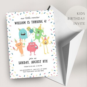 Monster Geburtstagseinladung | Bearbeitbare und druckbare Vorlage | Geburtstagsparty einladen | Bday Party einladen | Canva Bearbeitbare Einladung