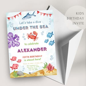 Unter dem Meer-Geburtstagseinladung | Bearbeitbare und druckbare Vorlage | Geburtstagsparty einladen | Bday Party einladen | Canva Bearbeitbare Einladung