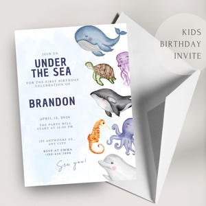 Unter dem Meer-Geburtstagseinladung | Bearbeitbare und druckbare Vorlage | Geburtstagsparty einladen | Bday Party einladen | Canva Bearbeitbare Einladung