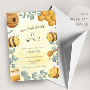 Kleine Honig-Geburtstagseinladung | Bearbeitbare und druckbare Vorlage | Geburtstagsparty einladen | Bday Party einladen | Canva Bearbeitbare Einladung